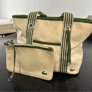 Lacoste Cream and Green Tote Bag